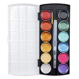 Venta caliente 12 colores metálicos juego de pintura de acuarela 3ml capacidad para pintura de papel pinturas de acuarela