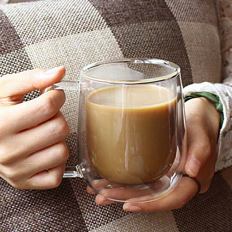 Hot Sale 200ML Handmade Double Wall Coffee Glass Mug With Handle
