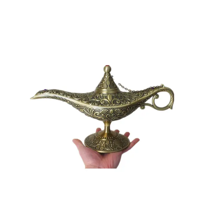 Antique Metal Crafts Hand Painted Colored Zinc Alloy Wishing Lamp Aladdin Lamp Vintage Home Decorative Jewelry Display Holders