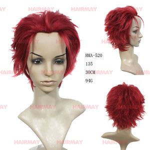 High quality short red 3/4 synthetic fiber cute anime peluca cosplay wig