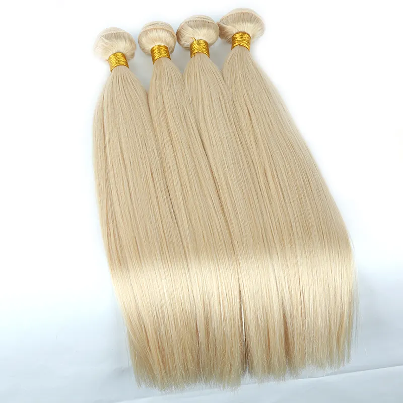 Wholesale unprocessed 11a raw cuticle aligned virgin hair extensions full bundle platinum 613 blonde human hair weave weft