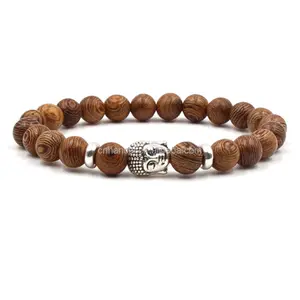 Fashion Jewelry Wooden Buddha Beads Bracelet Men Elastic Rope Chain Charm Bracelet For Women Pulseras Mujer