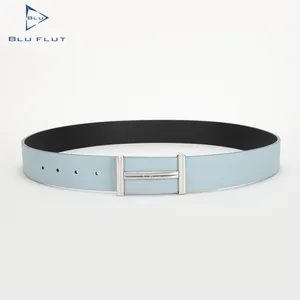 2022 Blu Flut top supplier Black Blue double side high quality cowhide leather belt for business male