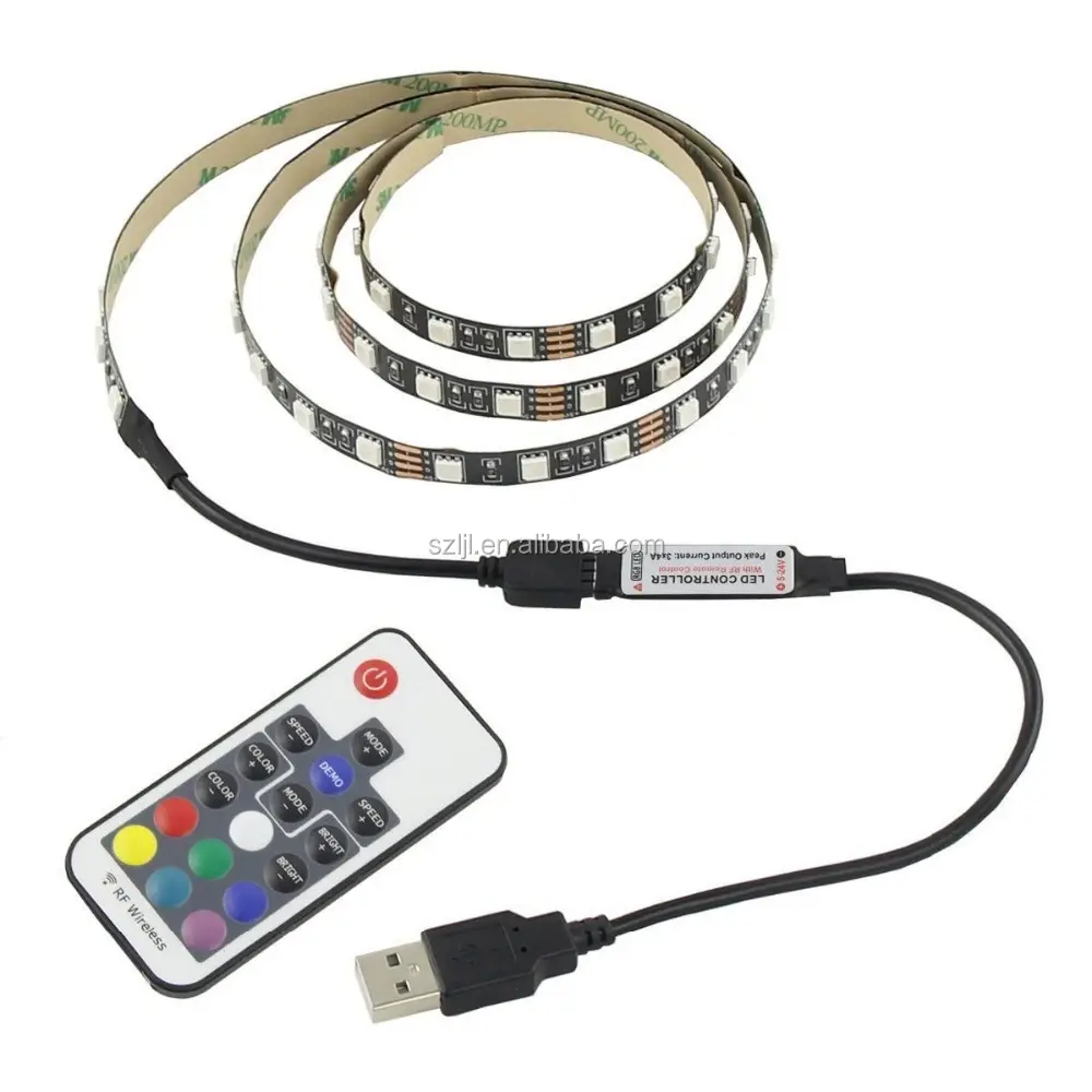 1.6ft 50เซนติเมตร USB 5โวลต์ SMD5050 60 Leds/m RGB ทีวีพื้นหลังไฟ LED แถบที่มีการควบคุมระยะไกลไร้สาย