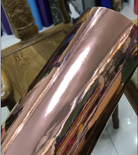 High Quality 1.52x30m Adhesive Car Wrap Sticker Rose Gold Mirror Chrome Vinyl Film