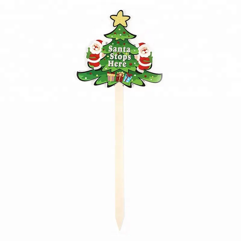 Christmas tree write word 'Santa stops here yard sign stake garden decor