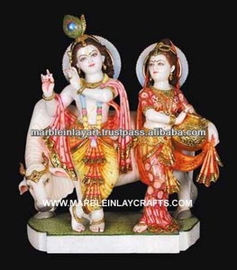 Marble Radha Krishna Statue With Cow - Product Image 1
