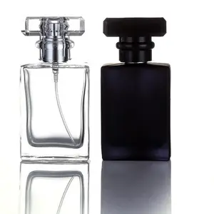 High Quality 30 ml Perfume Spray Bottle Black Glass Clear Square Empty Bottle