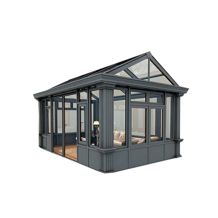 Prefabricated thermal break insulated sunroom green house with aluminum frames and glass panels