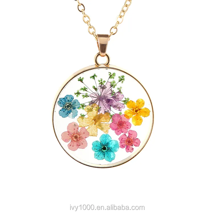 Colorful Flower-Shaped Silver Pendant with 5g Acrylic Chain Necklace Handicraft for Gifts Anniversary Main Stone and Resin