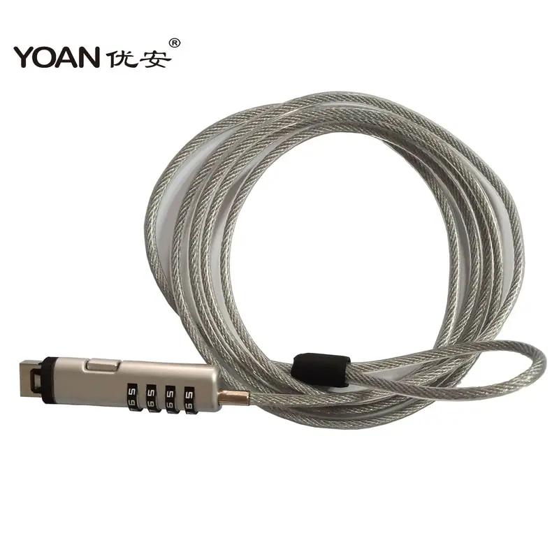 Excellecnt 4 digital USB puerto de plata cable de seguridad portátil cerradura de combinación Para slim ultrabook