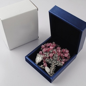 8mm 핑크 컬러 고양이 눈 구슬과 아연 합금 크로스 영광 비즈 로즈 십자가 소녀 - Product Image 5