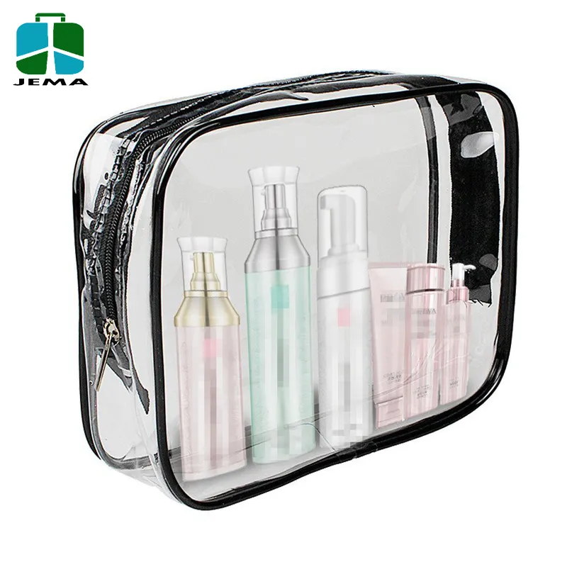 3 Pieces PVC Clear Toiletry Bag Storage Zipper Closure Travel Bag With Handle