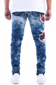 Jeans OEM avec patchs roses, créez vos propres jeans, marchés de jeans de Guangzhou, pantalons à Londres, jeans délavés à l'acide 0158 - Product Image 3