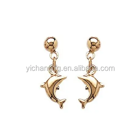 New Design Dolphin Drop Earrings For Girl, 18k Gold Plated Jumping Dolphin Drop Earrings