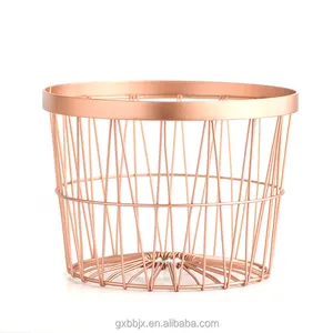 Round shape Rose gold metal plating iron gold wire storage basket for home
