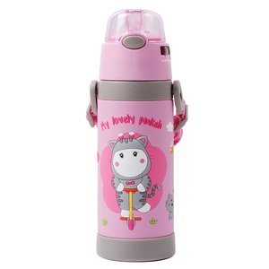 Pinkah 3D bande dessinée manches bébé flacon en acier inoxydable enfants <span class=keywords><strong>thermos</strong></span> pour enfants avec de la paille et sangle - Product Image 6