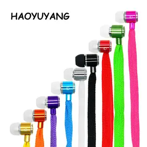 Headset Stereo kualitas tinggi headphone bebas genggam Earphone tali sepatu logam dengan mikrofon earbud 3.5mm untuk semua ponsel