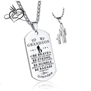 Gift To My GrandsMilitary DogTag Necklace Love Grandpa,Be Brave Strong Humble