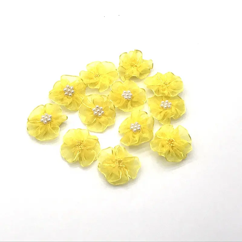 الملونة الأورجانزا الخشخاش الطبقات الزهور نسيج الزهور الصناعية مع تألق لؤلؤة حجر الراين للملابس إكسسوارات