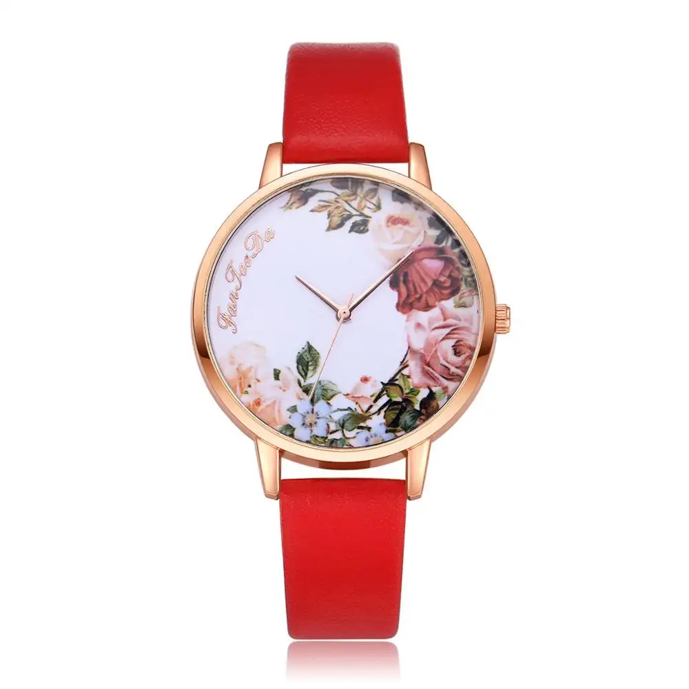 Brand factory online shopping elegant crystal watch flower printed leather watch LLW137