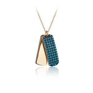 Collier à breloques personnalisées en or massif 14K avec initiales d'identité personnalisées Bijoux fins pour femmes fabriqués en Turquie - Product Image 1