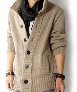 2017 otoño elegante chaqueta de punto suéter del hombre, de manga larga de cuello alto hombres suéter <span class=keywords><strong>cardigan</strong></span> de punto liso - Product Image 5