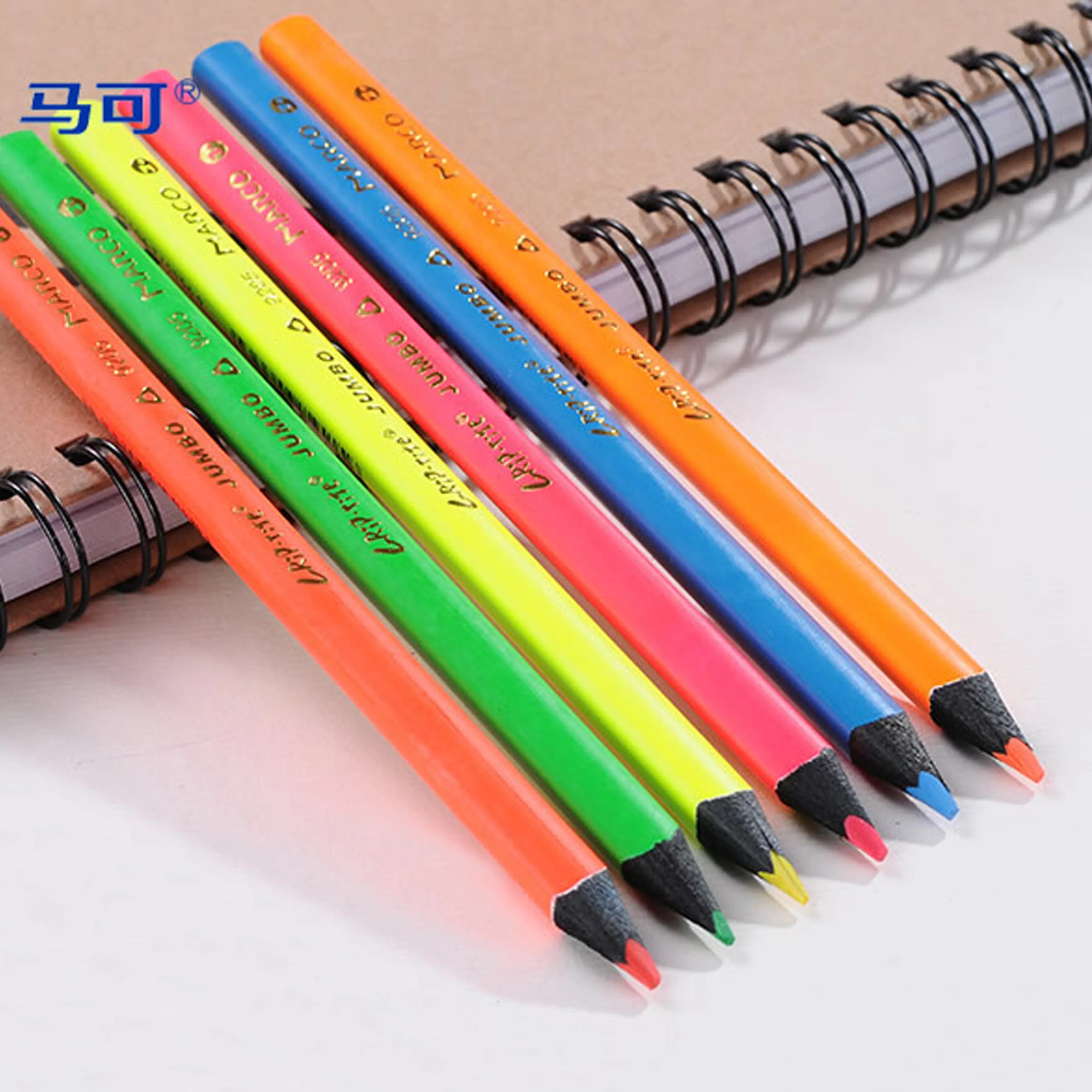 MARCO triangular jumbo neón fluorescente marcador lápiz y sacapuntas 6 colores artista dibujo lápiz de color set