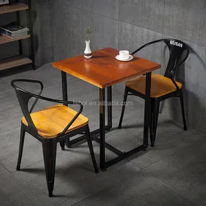 Cake Bakery Cafe Coffee Shop Furniture Modern Coffee wood table with metal chair combination