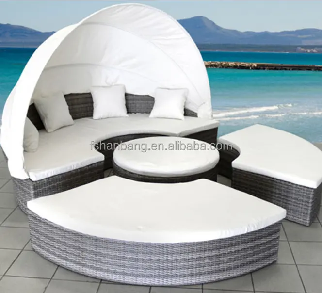 Outdoor Daybed Met Rieten Sectionele Luifel Dag Bed Lounge Patio Dek Set Meubels