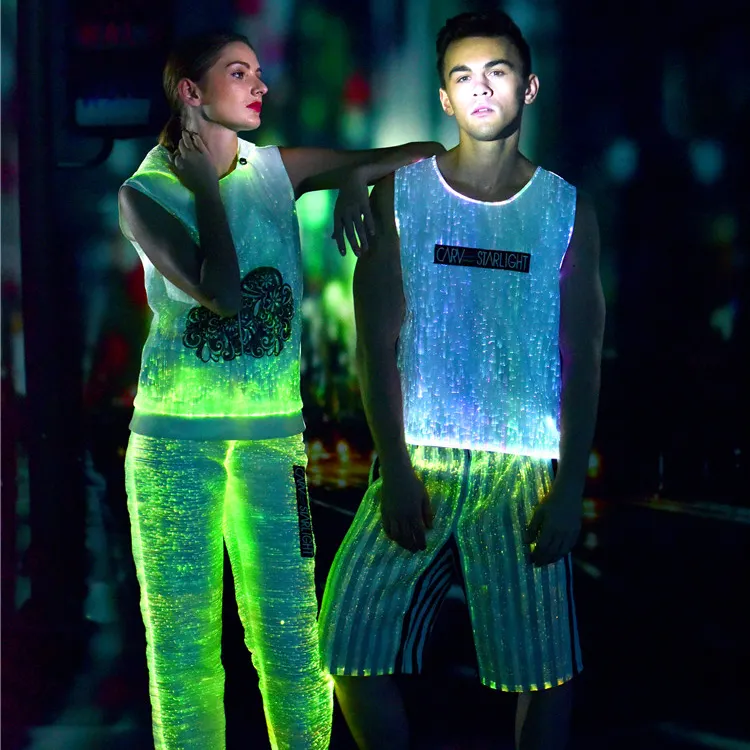 Festival Dansa Fantasi Seksi Menyala Dalam Gelap Dewasa Kostum Pesta Lampu Neon Serat Optik LED