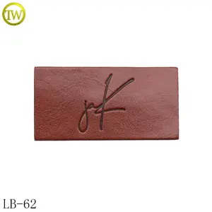 Custom stamped letter name label for clothing brown real leather tag for jeans