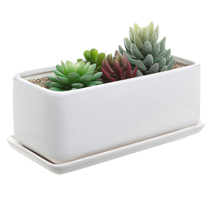 <span class=keywords><strong>Rectangulaire</strong></span> <span class=keywords><strong>blanc</strong></span> Pot De Fleur En Céramique avec Plateau - Product Image 1
