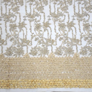 Tissu de dentelle à fleurs 3d Main <span class=keywords><strong>insaisissable</strong></span> Dentelle perlée de haute qualité Paillettes Tissu de dentelle de tulle français HY0773-7 - Product Image 1