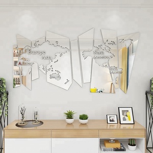 Décoration murale pour bureau ou salon, <span class=keywords><strong>grande</strong></span> carte du monde, autocollant mural en miroir acrylique 3D - Product Image 4