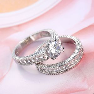 2022 New Arrival Wedding <strong>Ring</strong> Big High Quality Zircon <strong>Silver</strong> Plating <strong>Ring</strong> <strong>Set</strong> - Product Image 3