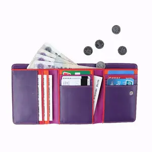 กระเป๋าสตางค์ผู้หญิงที่ใส่บัตรแบบพับสองทบ,กระเป๋าสตางค์หนังผู้หญิงสีสันสดใส ISO BSCI แบบแฟชั่น