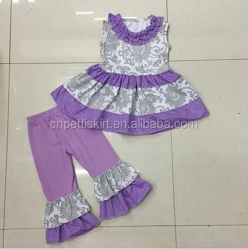 2022 adorable purple kids ruffle outfit toddler girls boutique outfits cheap wholesale ruffle clothing