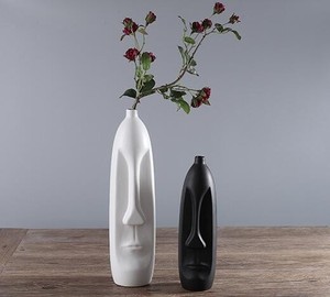 Florero de cerámica con forma de <span class=keywords><strong>Tiki</strong></span> blanco y negro, botella de gres personalizada para flores - Product Image 3