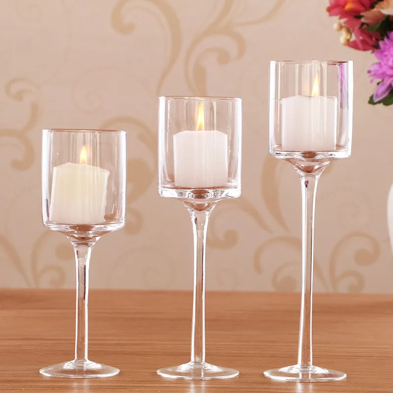 Mescente home goods smoked glass tall crystal standing plexiglass centerpiece lamp cone tealight candle holder for wedding