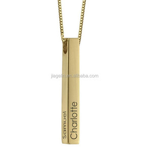 Fashion 925 <strong>Sterling</strong> <strong>Silver</strong> Gold Plated Box Chain Punk Style Zircon Custom Vertical <strong>Bar</strong> Pendant <strong>Necklaces</strong> - Product Image 2