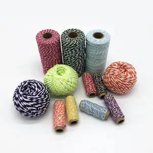 Cuerda de algodón reciclado para envolver regalos, cuerda de 3mm, color blanco y rojo, carrete pequeño