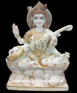 Beautiful Saraswati Goddess Statue <b>Carved</b> From Marble - Product Image 1