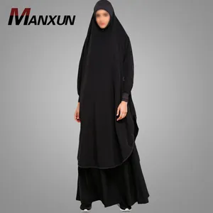最新巴基斯坦布卡设计图片两件西装长头巾黑色穆斯林迪拜阿巴亚服装伊斯兰服装开斋节服装