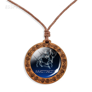 12 <strong>Constellations</strong> <strong>Necklace</strong> Zodiac Jewelry Libra Jewelry Zodiac <strong>Necklace</strong> Glass Cabochon Wood <strong>Necklace</strong> - Product Image 5