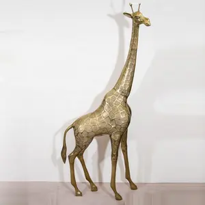Décor de Noël Antique Grand Artisanat Chaud En Laiton Art Girafe Statue