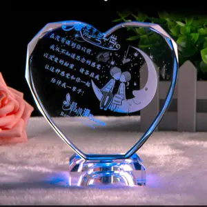 OEM / ODM 3D laser heart love shape crystal gifts wedding for souvenir