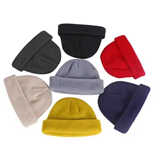 Custom geen MOQ Diverse kleuren blank korte wol beanie hoed