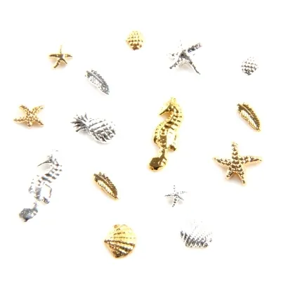 Rivets — ensemble de coquillages, couleur or, argent, étoile de mer, plumes, 3D, Nail Art, décorations pour l'été