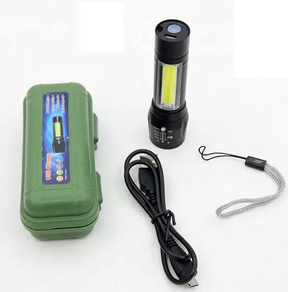 Тактический перезаряжаемый фонарик с фокусом в подарочной коробке, cob фонарь с 3 режимами работы, регулируемый для экстренных ситуаций